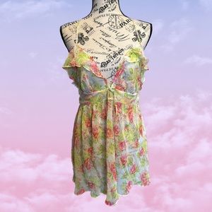 NWOT Victoria’s Secret Bright Pink and Green Foral Baby Doll w/ Matching Panty